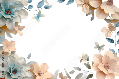 Framework for photo or congratulation with flowers. Sakura  cherry blossom  summer flowers isolated on transparent background