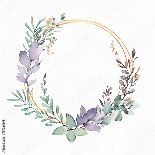 Floral watercolor circular frame border decoration elements - wedding card invitation illustration design asset.