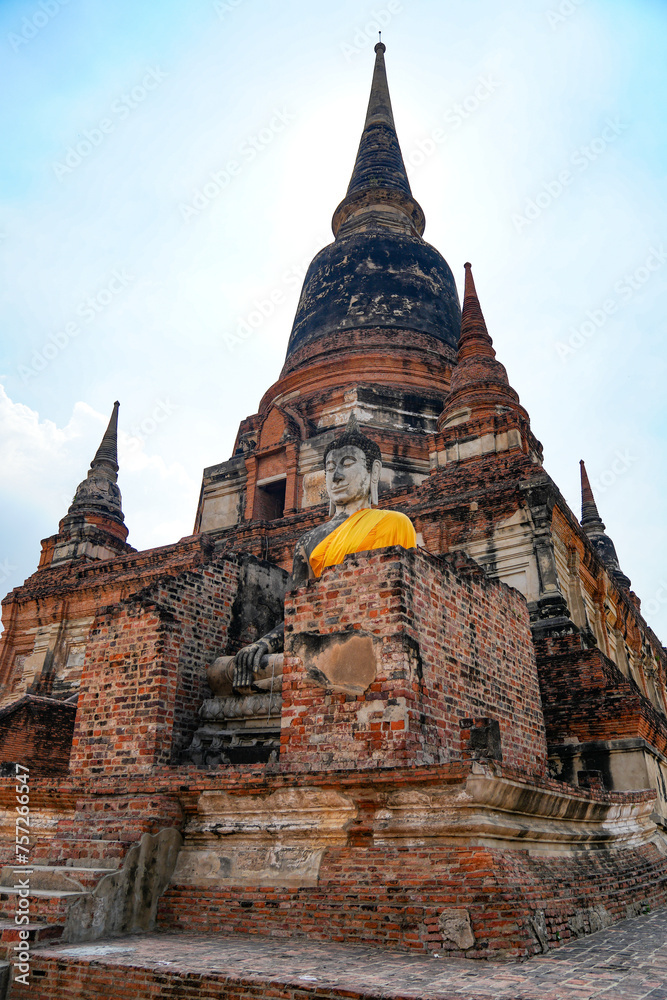 Buddha statue and pagoda of Wat Yai Chai Mongkol Ayutthaya Province, Thailand, taken on 23-02-2024.
