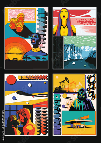 African, Norwegian, Arabian Landscapes. African Beauty, Indian, Eskimo Woman, Kissing Lovers, Pumpjacks, Gas Mask, Abandoned Gas Station