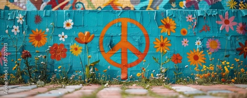 1960s peace rally, community united for life and care, vibrant posters and flowers