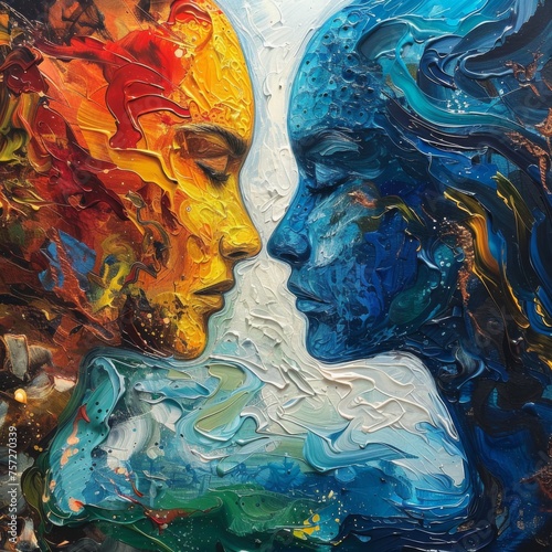 AI and human collaboration, abstract art piece symbolizing their intertwined creativity