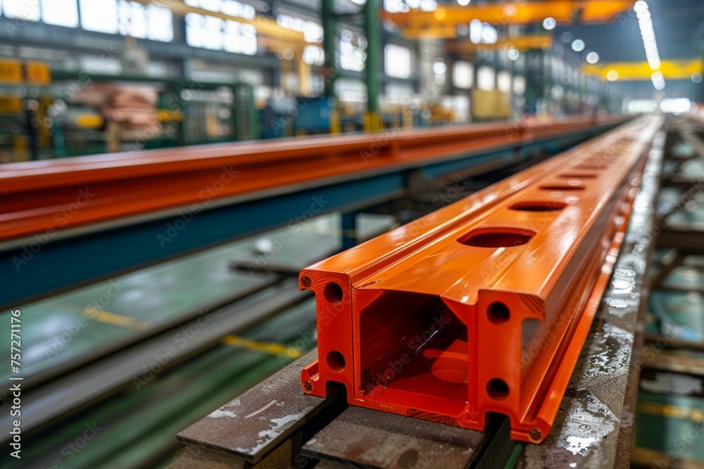 Precision Steel Profiles in Industrial Manufacturing Line. Generative ai Precision Steel Profiles in Industrial Manufacturing Line. Generative ai