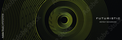 Modern shiny light green circle lines background.  Abstract light green glowing geometric lines on dark background. Futuristic technology concept