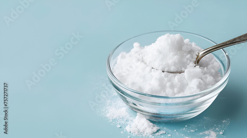 Glass Bowl of Baking Soda. Spoonful of Bicarbonate for Baking and Cleaning, Natural Home Remedies, Eco-Friendly Household Products, Generative AI