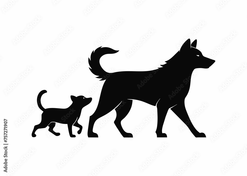 Black Dogs Silhouette Isolated Vector Illustration White Background 