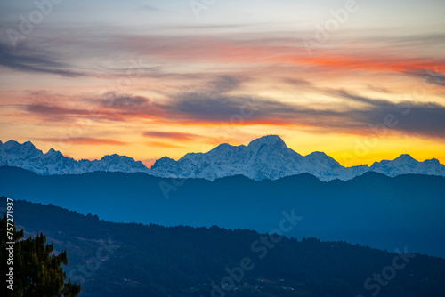 Sunrise over the Snow-Capped Himalayas as Viewed from Kutumsang, Nepal