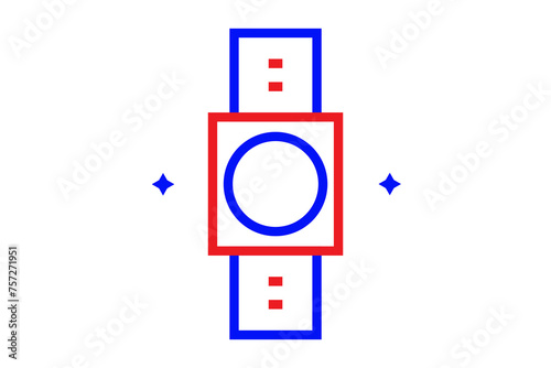 Red and blue smart watch illustration in line style design. Vector illustration.