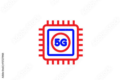 Red and blue 5g cpu illustration in line style design. Vector illustration.