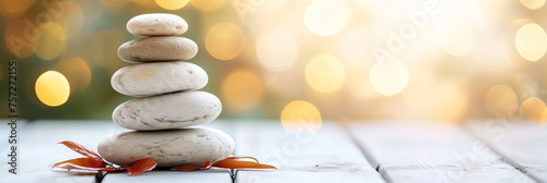 Zen Stones in Serene Autumn Light - Concept of Balance and Harmony