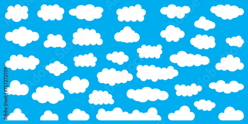 Collection of shapes of clouds on sky for design. Set of vector illustration. Heaven and nature