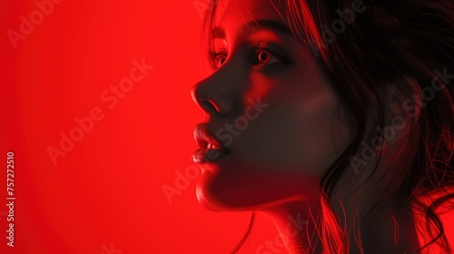 portrait, young pretty girl in red and black color
