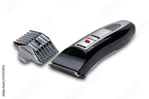 Electric professional pet grooming clippers with nozzle isolated on white background with clipping path. photo