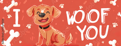 Happy dog banner that says I woof you. International Dog Day concept photo