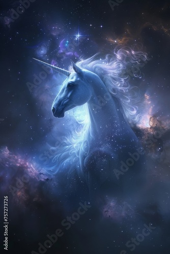 A mystical nebula taking the shape of a unicorn, its cosmic dust and stars forming an ethereal figure in deep space © Virtual Art Studio