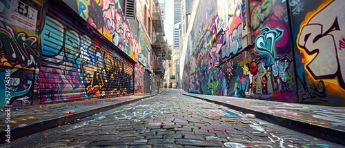 A digital graffiti alley where artists create and display augmented reality street art changing with the viewers perspective photo