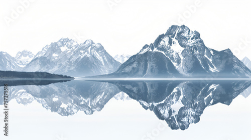 Grand Tetons and Reflection with Copy Space, Isolated Background, Scenic Landscape of Majestic Mountains, Nature Photography, Generative AI