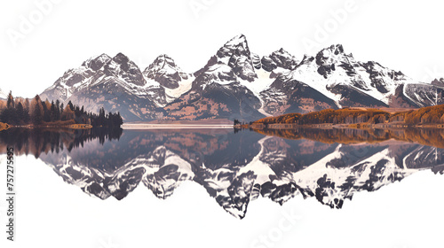 Grand Tetons and Reflection with Copy Space, Isolated Background, Scenic Landscape of Majestic Mountains, Nature Photography, Generative AI

