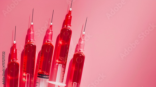 Injections of B Vitamins. Ampoules with Red Liquid, Vitamin B12 Shot, Medical Treatment Concept, Generative AI

