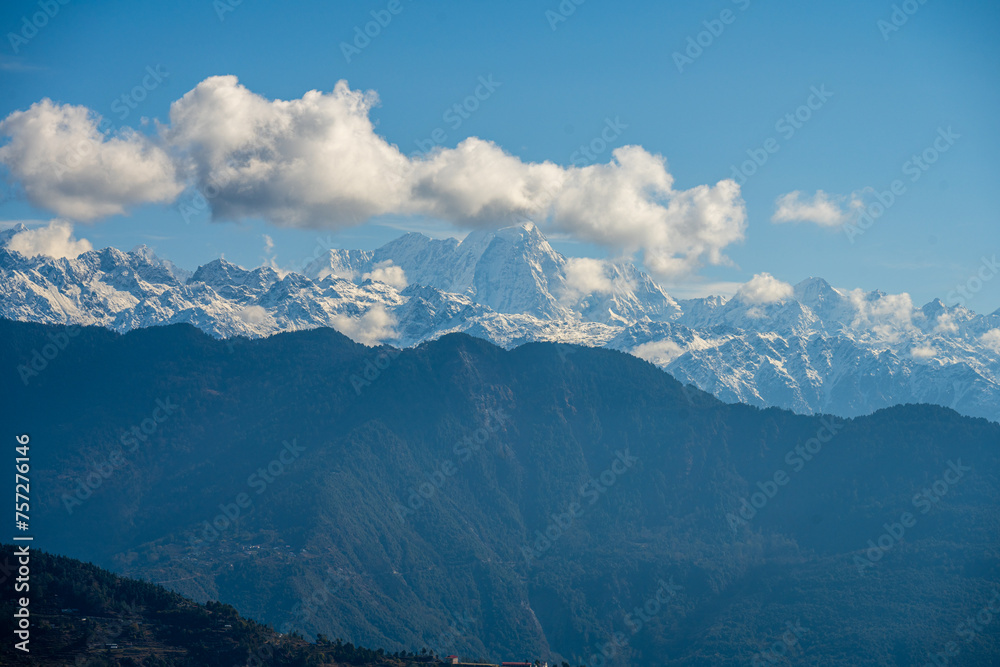 Majestic Sunrise Over Snow-Capped Himalayan Peaks from Kutumsang, Nepal