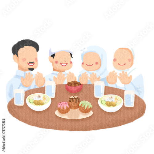 family having iftar in ramadan illustration