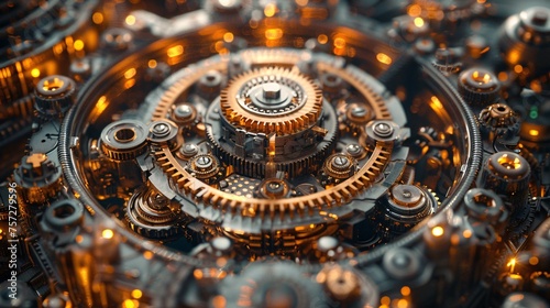 3d rendering of the intricate mechanics, with gears and springs working in perfect harmony, magnified to show the craftsmanship