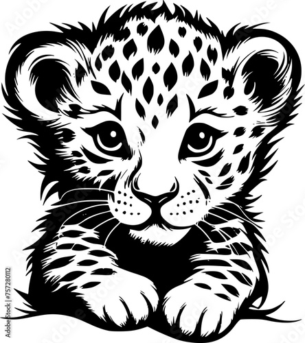 Leopard Baby | Black and White Vector illustration