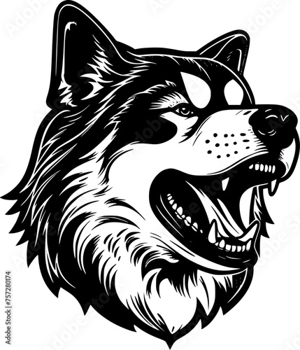 Alaskan Malamute | Black and White Vector illustration