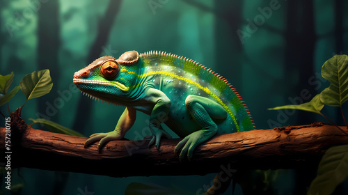 Colorful chameleon on background