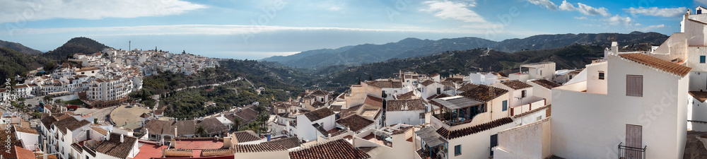 Panorama of Frigiliana white town in Andalucia Spain