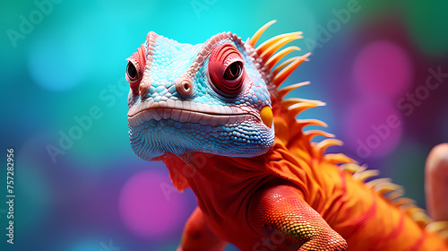 Colorful chameleon on background