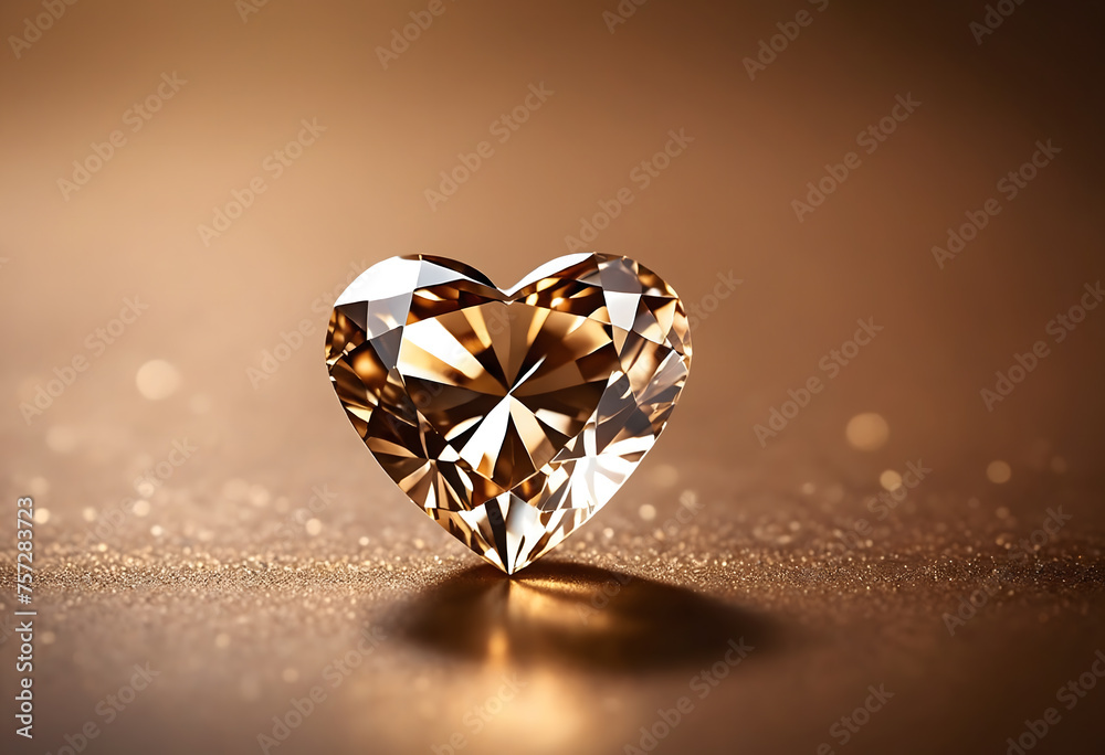 Fototapeta premium Gold heart shaped diamond on light brown background