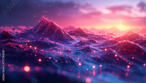 Retro wave mountain style 80s synthwave futuristic Sci-fi neon lines background. Generated AI