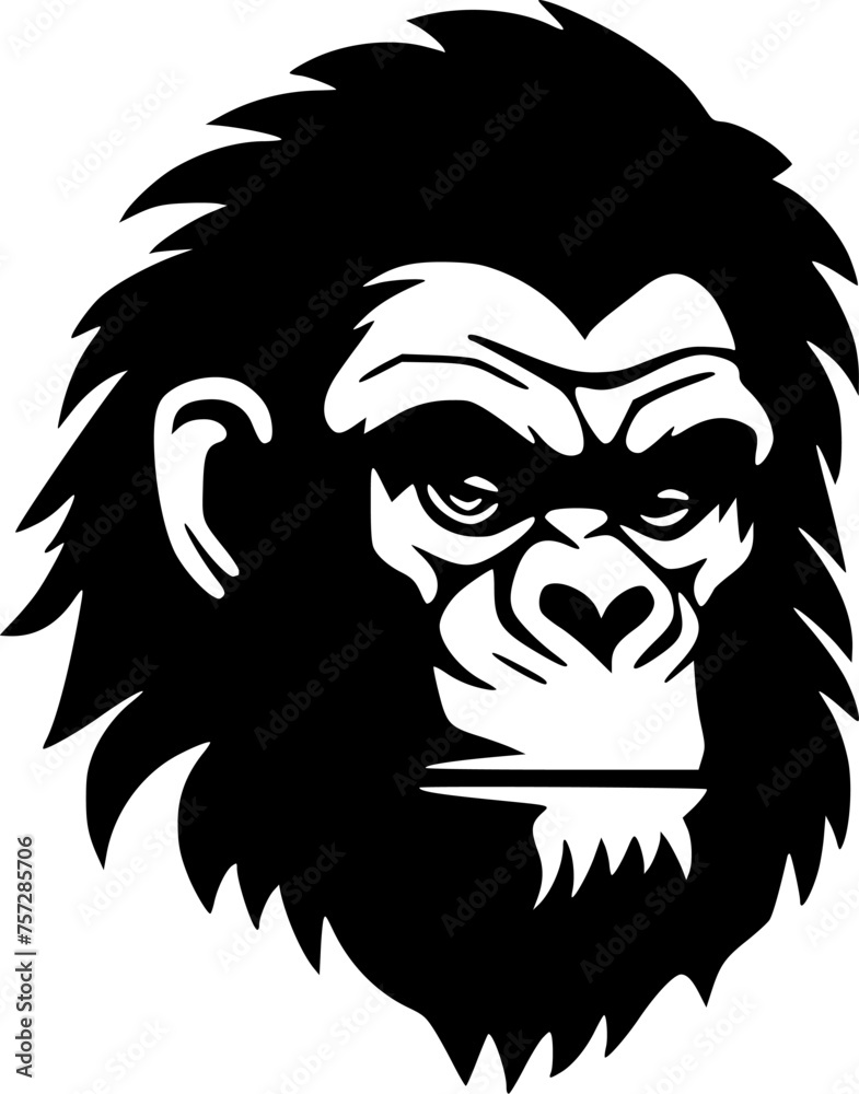 Chimpanzee - Black and White Isolated Icon - Vector illustration