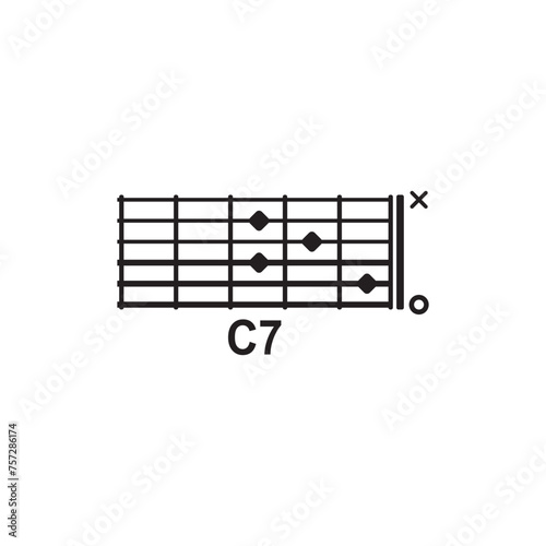 C7 guitar chord icon. Basic guitar chord vector illustration symbol design