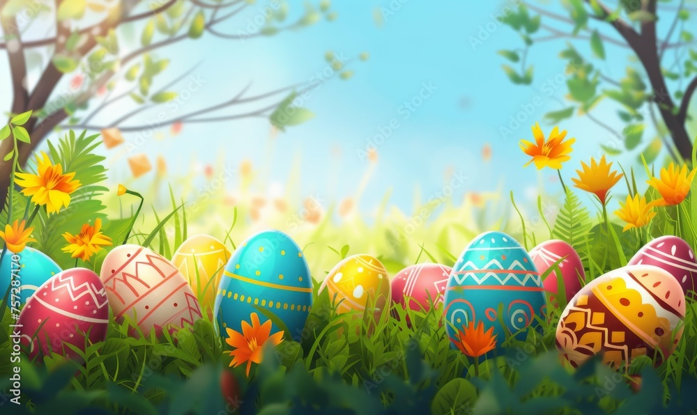 Easter eggs and flowers Stock Illustration