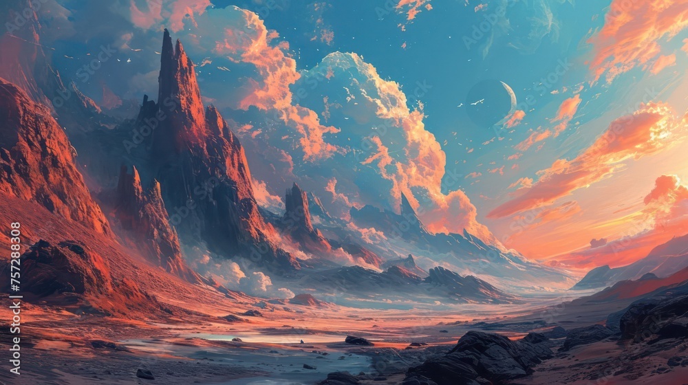 surreal landscape that challenges perceptions, incorporating unconventional elements and unique perspectives to create an otherworldly feel