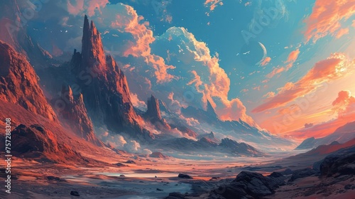 surreal landscape that challenges perceptions  incorporating unconventional elements and unique perspectives to create an otherworldly feel