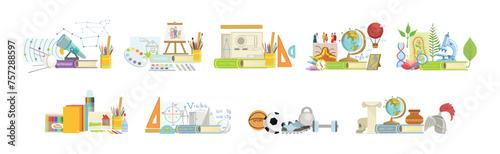 School Subject and Science Education Supply Composition Vector Set