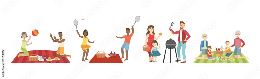 People Character Have Picnic in Park Sitting and Eating Vector Set People Character Have Picnic in Park Sitting and Eating Vector Set