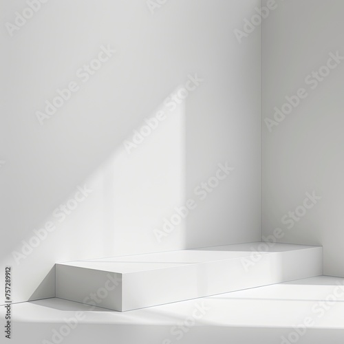 A minimalist white background with a single dramatic shadow for a product showcase