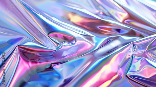 A holographic iridescent surface with shifting colors and a futuristic vibe