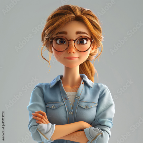 Cartoon female, 3D and illustration for animation on backdrop. Character or studio concept for mock up. Realistic, innovative rendering. Graphic, design and creative inspiration in cutting-edge visua