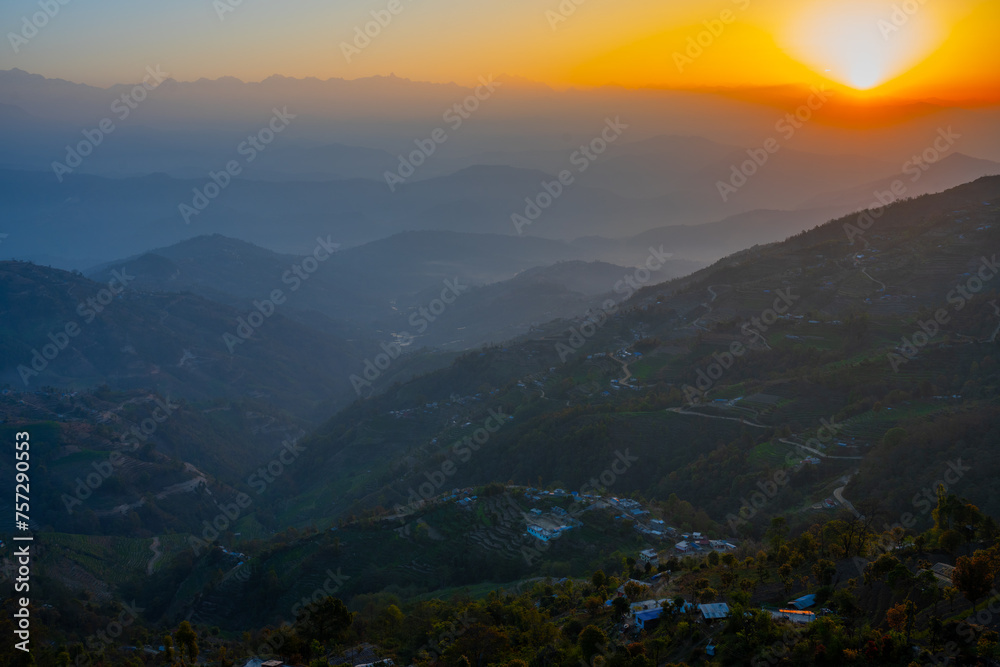 Sunrise Warmth over the Peaceful Nagarkot Valley, Nepal