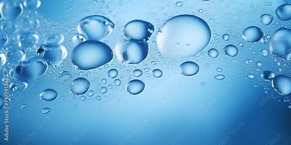 drops of water, Water bubbles in a blue background, Abstract blue background with water drops and air bubbles wallpaper with glass balls, Effulgent air bubbles water Sea spa oxygen Generative AI