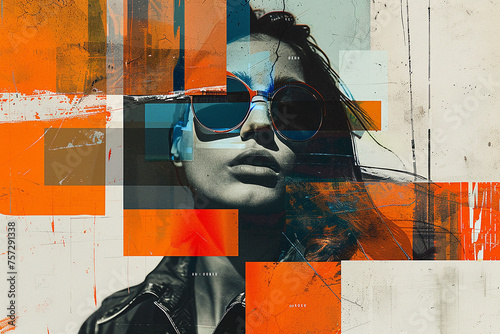 Stylish and confident urban young woman wearing sunglasses. Fashion or lifestyle poster
