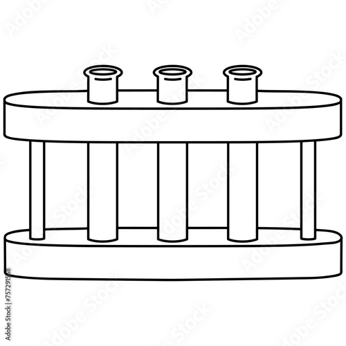 Test tube stand with test tubes. Olutline icon. Line vector illustration