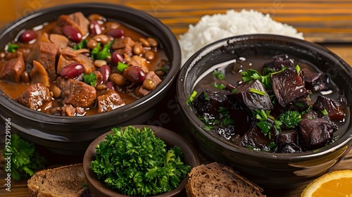 feijoada, brazilian food with black beans and pork meat