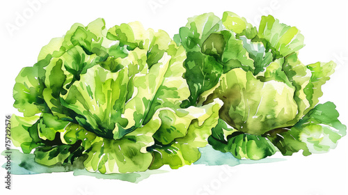 Hand-drawn watercolor illustration of fresh green lettuce, watercolor, white background 