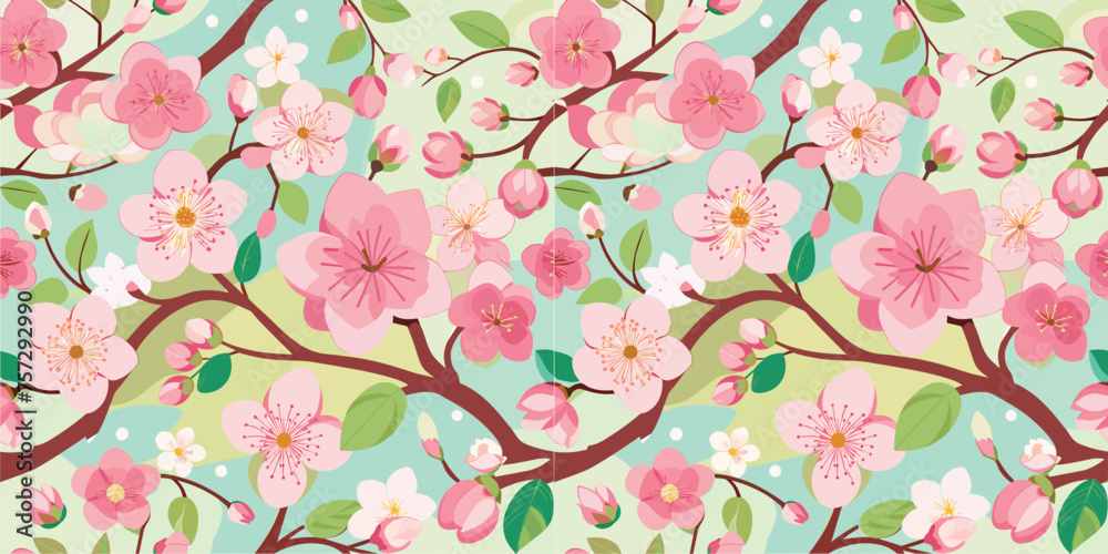 Cherry Blossom Vector file , Seamless flowers pattern